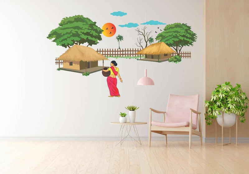 Rajasthani Village,Rajasthni Women Wall Sticker For Home Decor Size[ 76X46 ]Cm