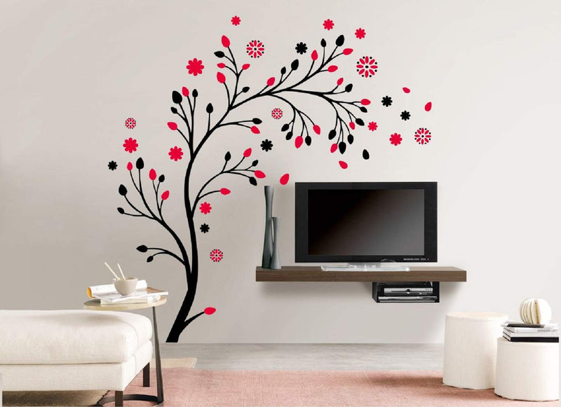 Walltech Combo of 4 Wall Sticker Magical Tree-(150 x 150 cms) | makhanchor-(60 x 40 cms) | Modern Peacock-(90 x 75 cms) | Monkey Hanging on Tree-(120 x 120 cms) - Material Vinyl