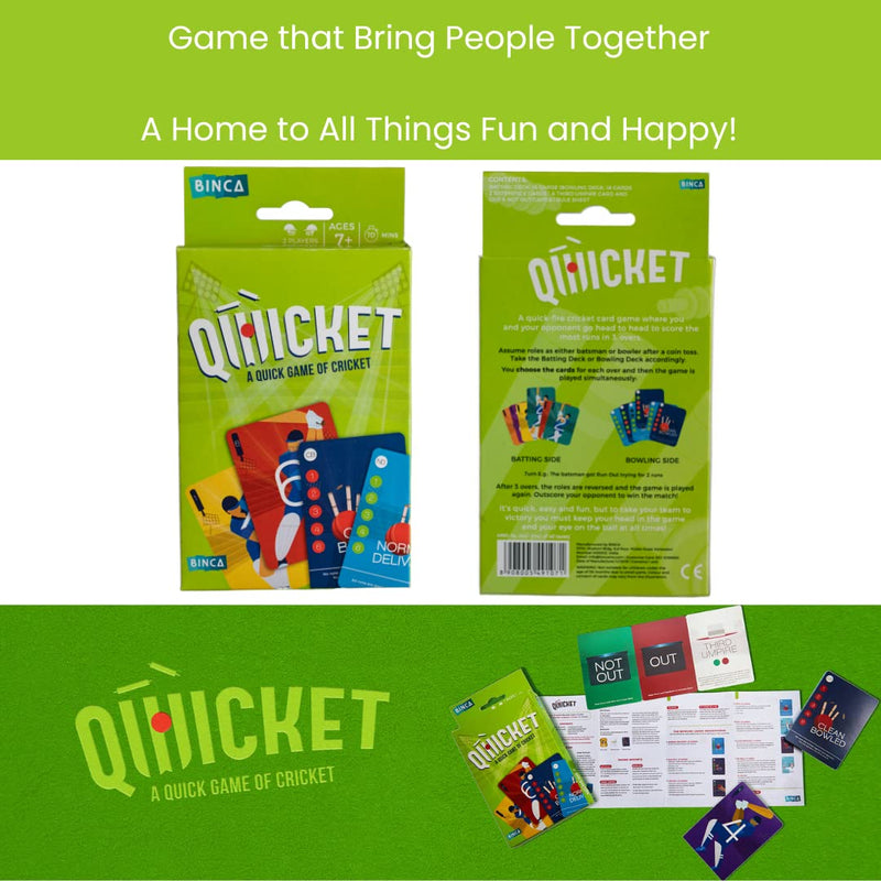 Binca Qwicket - Fun Card Game for All | Family Game for Kids, Teens and Adults | Indoor Cricket Game | Perfect Gift for Ages 7, 8,9 and Up (2 Players)