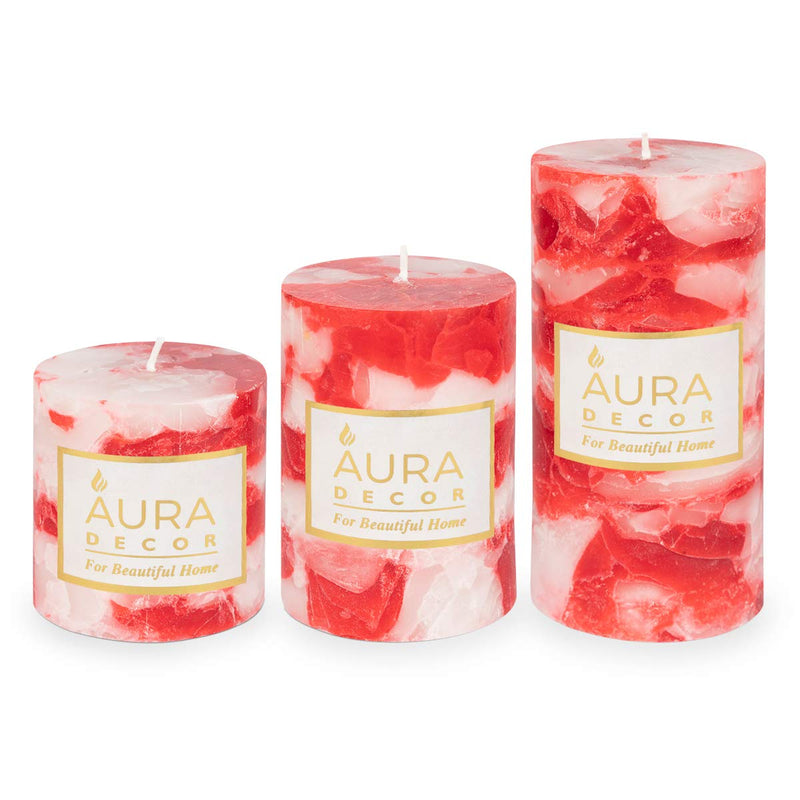 AuraDecor Highly Fragrance Pillar Candle (Set of 3) 3 * 3,3 * 4,3 * 6Inch || Pillar Candle || Set of 3 Pillar|| Gift Set || Fragrance Candle (Apple Cinnamon Chunk)