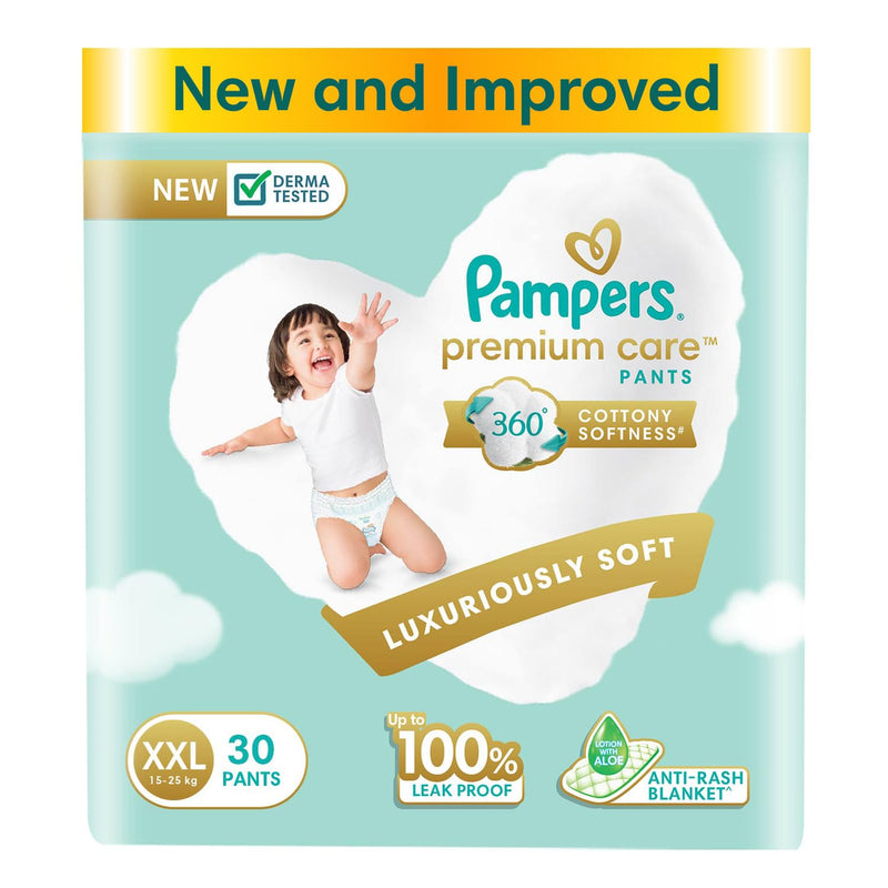 Pampers Premium Care Pants Style Baby Diapers, XX-Large (XXL) Size, 30 Count, All-in-1 Diapers with 360 Cottony Softness, 15-25kg Diapers