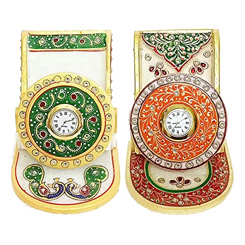 Handicraft Kingdom Mobile Holder for Car Dashboard | Smart Cell Phone Stand with Inbuilt Small Clock for Office | Approx Size (4.5 Inch) & Wt (1150 Gm) Pack of 2