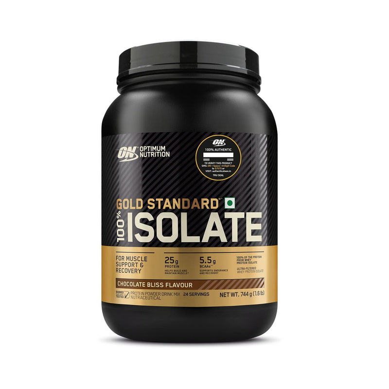 Optimum Nutrition (ON) Gold Standard 100% Isolate 2 lb, 744 g (Chocolate Bliss), for Muscle Support & Recovery, Vegetarian - 100% Protein from Whey Isolate