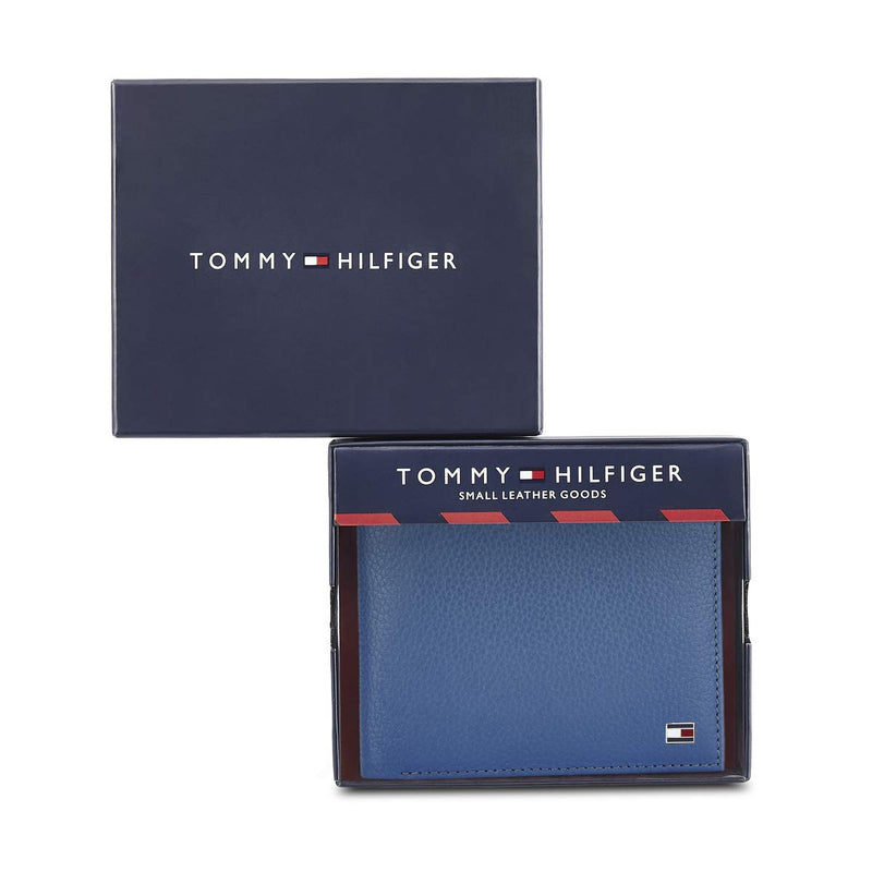 Tommy Hilfiger Becken Leather Global Coin Wallet for Men - Bright Cobalt, 4 Card Slots