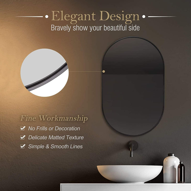 VENETIAN IMAGE Oval Black Matt SS Metal Frame Wall Mounted Mirror, Oval Vanity Mirror, Vertical & Horizontal Hang, Ideal for Bathroom, Bedroom, Living Room, Entryway (80x120 CM)