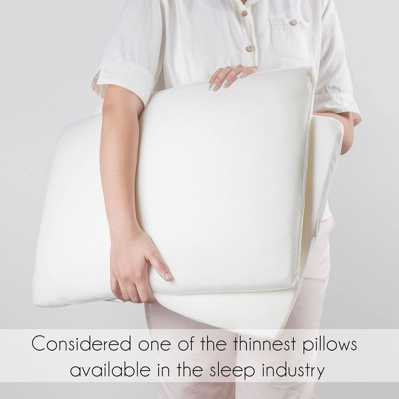 SPREAD SPAIN® Memory Foam Ultra Slim Flat Pillow 42x64 cm White and Dual-Sided Memory Foam Pillow, Anti-Bacterial and Hypoallergenic, Excellent for Stomach Sleeping