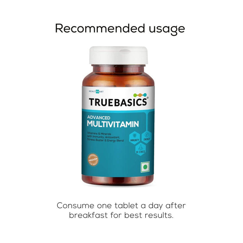 TrueBasics Advanced Multivitamin For Men & Women (60 Tablets) | With Clinically Researched Ingredients & Herbal Extracts | For Immunity, Energy & Stress-Relief