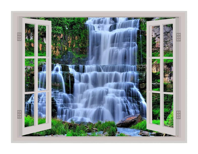 DreamKraft Natural Water Fall Window Illution Wall Sticker (PVC Vinyl, 61Cm X 46 Cm) _PCWI41