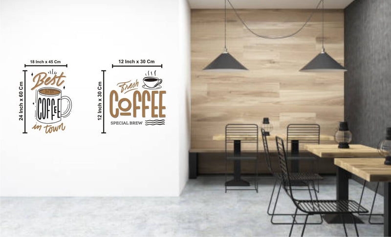 Design Decor Coffee Quotes for Cafe Restaurant Home Wall Sticker (2Pcs) Self Adhesive Sticker (Pack of 2)