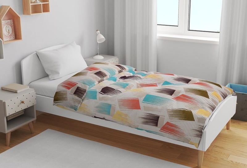 RD TREND Glace Cotton Reversible Dohar for Single Bed Supersoft AC Blanket Single Bed Color-Cream Multi Paint