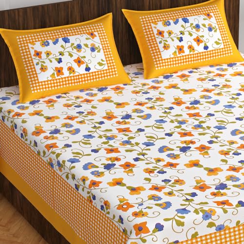 The Hobby Bounty THB 110TC Sanganeri Printed Double Bed Bedsheet,100% Pure Cotton Bedsheet for Double Bed with 2 Pillow Covers, 90x100 inch | Bed076