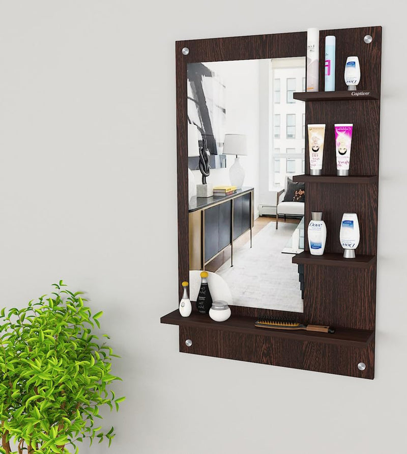 Captiver Bellezza Engineered Wood Wall Mounted Dressing Table Mirrors (60X80 CM Wenge)