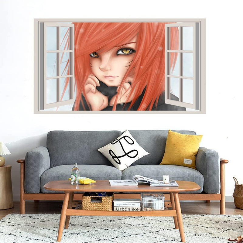 GADGETS WRAP Printed Wall Decal Sticker Fake Window Style Decal (90cm x 50cm) - Orange Cat Girl