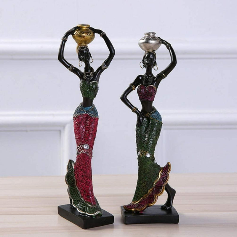 Taotenish 2pcs African Sculpture Women Figure Girls Tribal Lady Figurine Statue Decor Collectible Art Creative Crafts Dolls Ornaments New Home Gifts