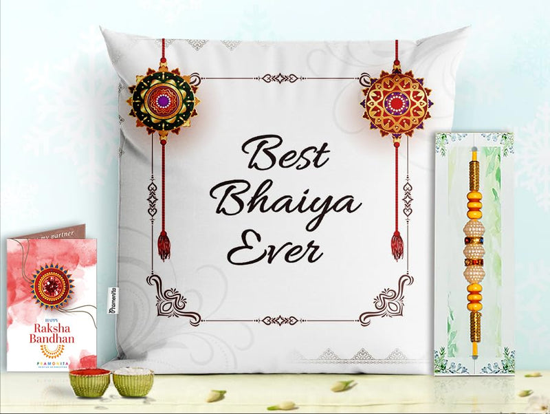 Pillow Rakhi for Brother with Gift - Rakhi with Rakhi Cushion with Filler Greeting Card- Rakhi for Brother, Gifts for Brother, Gifts for Rakhi, Gifts for Rakshabandhan Rakhi Gifts-PA-CU-18