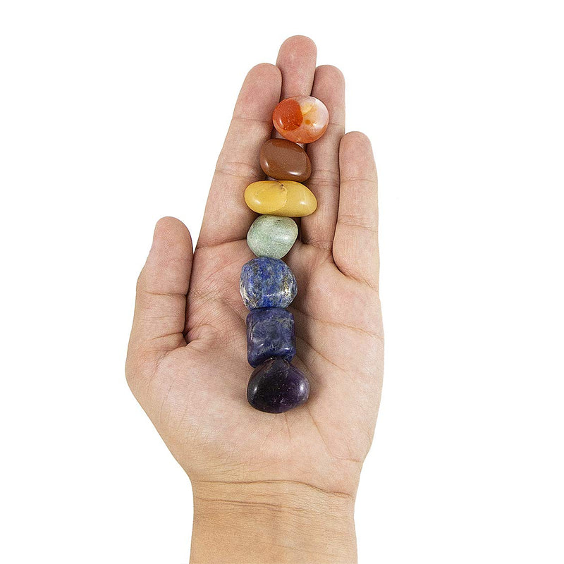 Beverly Oaks 10 pc Chakra Crystal Healing Kit: Large Selenite Bar, 7 Chakra Natural Polished Tumbled Stones in Black Velvet Bag with Chakra Information Card, Black Tourmaline Specimen, Votive, COA