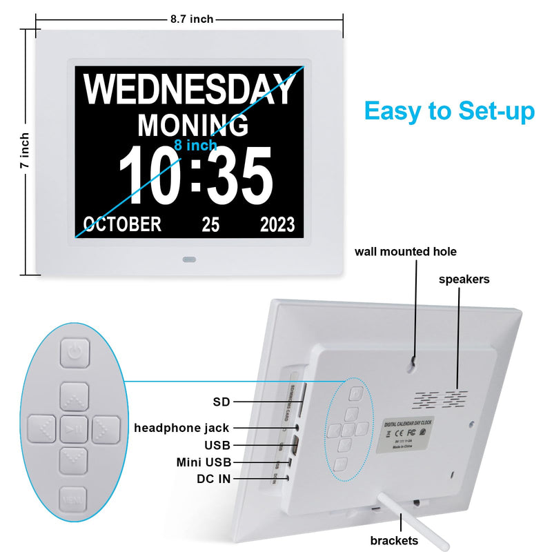 [2022 Newest] 7.5 Inch Extra Large Calendar Day Date Time Clock with Non-Abbreviated Day Month Dementia Clocks Perfect for Senior Elderly Impaired Vision Memory Loss