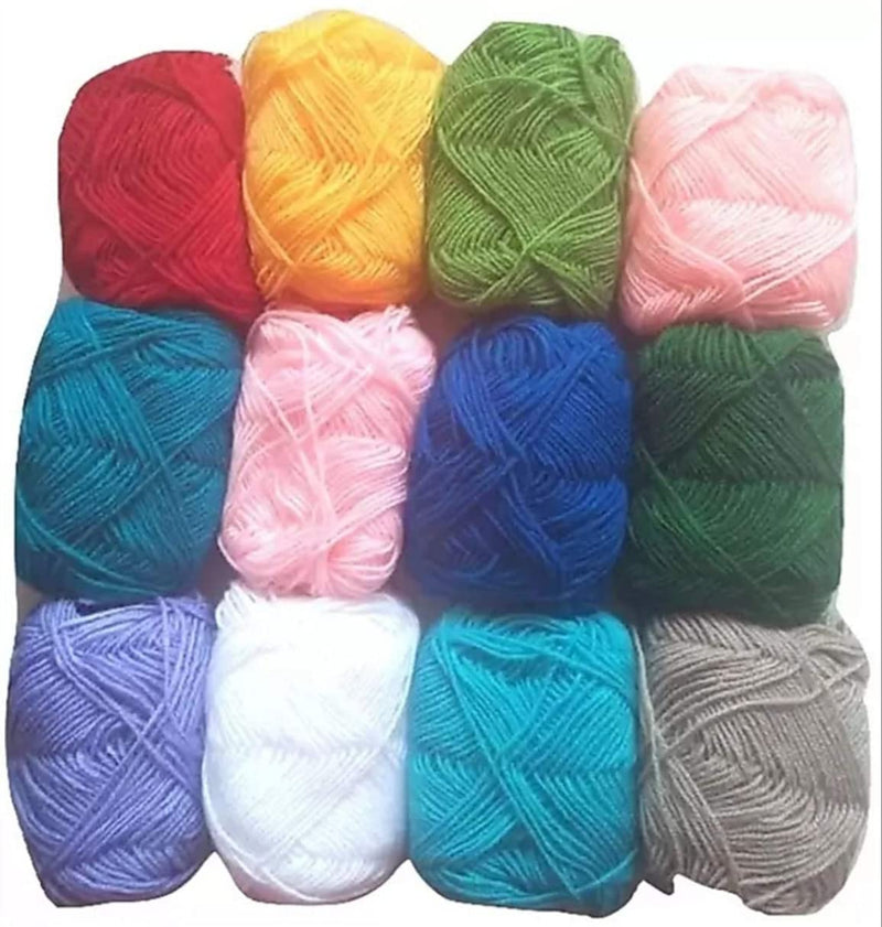 Kavya Craft Present Mix Colored Wool Threads Set of 12pcs for Craft Knitting Weaving etc