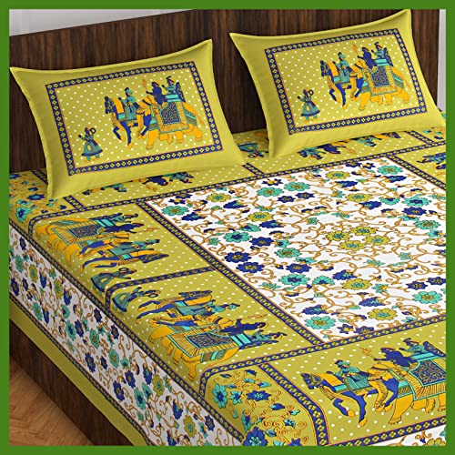 Meejoya Cotton Rajasthani Jaipuri Traditional King Size Double Bed Bedsheet with 2 Pillow Covers - Jaipuri_77