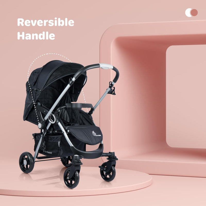 R for Rabbit Baby Travel System Chocolate Ride Baby Stroller & Pram+Infant Car Seat for Kids, Travel Friendly Compact Fold for 0-3 Years Babies, Quick Fold & Sturdy | 6 Months Warranty | (Black Grey)