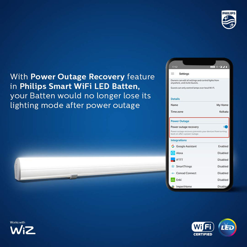 Philips Smart Wi-Fi LED Batten 24-Watt WiZ Connected (Pack of 2) (Shades of White + Tuneable + Dimmable + Pre-Set Modes) (Compatible with Amazon Alexa and Google Assistant), Pack of 2