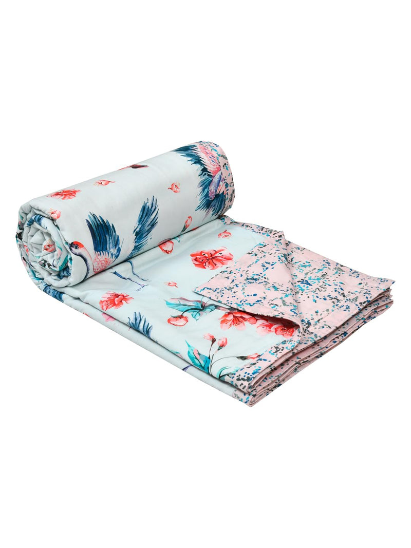 EVER HOME Digital Print Reversible AC Dohar Double Bed Cotton for Summer 120 GSM, Mild Winter Blanket, Blue & Pink 88 x 100 inches