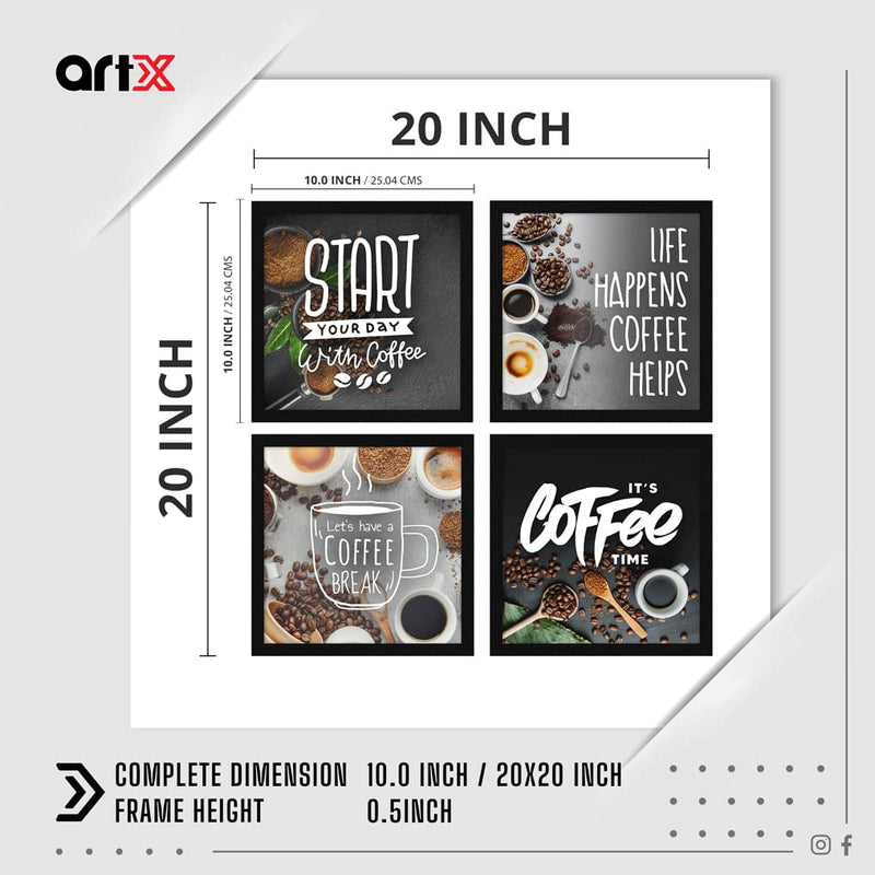 ArtX Kitchen Food Coffee Spices Motivational Funny Quotes Wall Art Painting, Framed Posters, 20 X 20 inches, 10.0 X 10.0 inches Each, Multicolor, Synthetic Wood, Set of 4 (AXJ00107-COF)