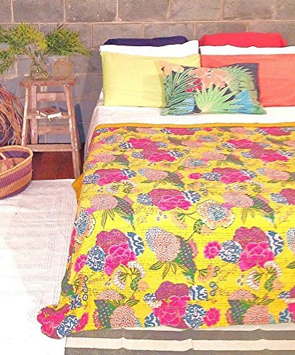 REGMESS Jaipuri Quilt Handmade Bed Cover Cotton Kantha Blanket Throw Home Decor Bedspread Bedsheet, Twin Size, Multicolour(60 X 90 INCH)