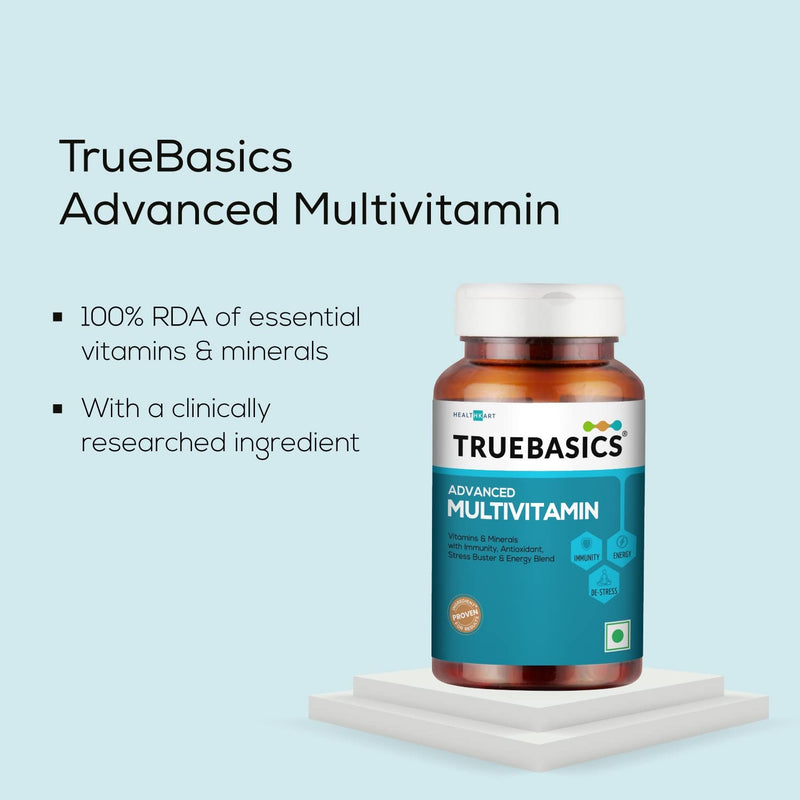 TrueBasics Advanced Multivitamin For Men & Women (60 Tablets) | With Clinically Researched Ingredients & Herbal Extracts | For Immunity, Energy & Stress-Relief