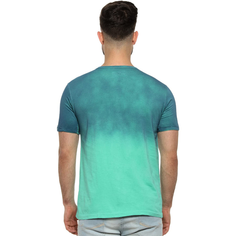 Campus Sutra Men's Blue and Mint Ombre Henley Neck Short Sleeve Regular Fit T-Shirt for Regular Wear | T-Shirt Crafted with Comfort Fit and High-Performance for Everyday Casual Wear