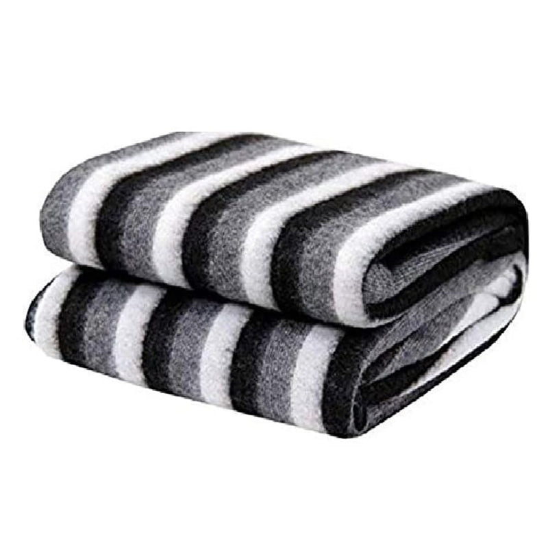 Home Stylish 300 TC All Season Light Weight Black and White Striped Polyester Bed AC Fleece Double Bed Blanket 90 inch X 90 inch Blanket for Donation Pack of 1