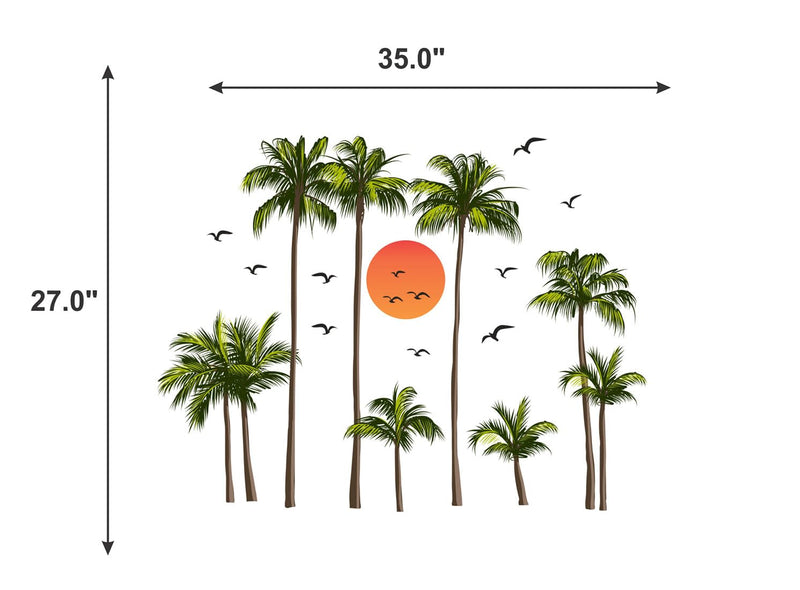 Merical Coconut Trees with Sun| Size 69 X 89Cms | Wall Stickers for Home, Hall, Bedroom, Kitchen and Living Room