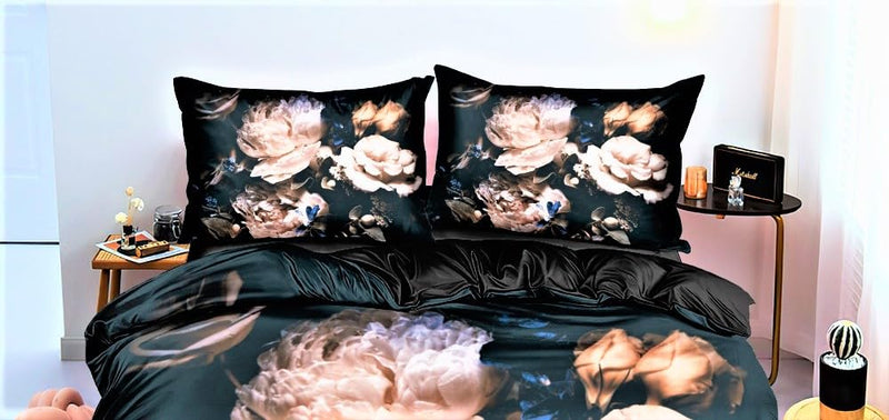 it&C's Imported Silk Elegant 3D Digital Printed 5 Pcs King Size Double Bed Luxury Heavy Comforter/Quilt Set with 3D Print Bedseet (Flower Design 5)