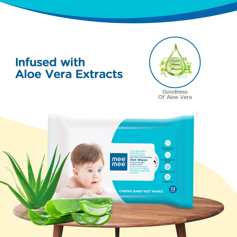 Mee Mee Soft Gentle Cleansing Baby Wipes with Aloe Vera and Vitamin E | Sulphate Free Wet Wipes | 72 Wipes, Pack of 5 | Without Lid