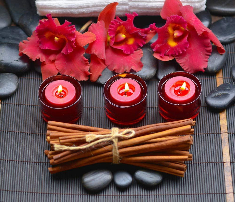 Coku 8-9 Hours Burning Unscented Wax Votive Candles for Diwali Birthday Celebration Aromatherapy Party, Home Decor (Red) (Pack of 60)