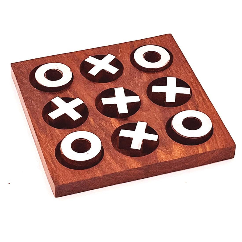 Zyntix Handmade Puzzle Wooden Toys Game Tie-Tac-Toe Silver Game for Kids Wooden Toys Increase Brain Power Traditional Challenging Board Game for Kids and Adults (Round)