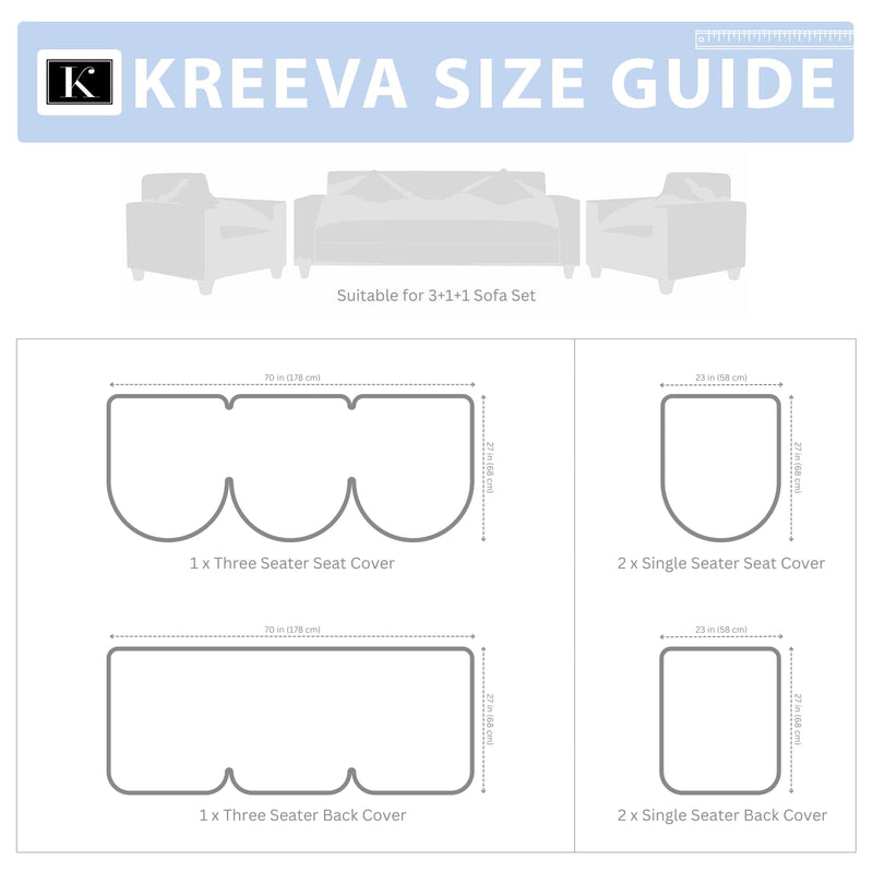 KREEVA Velvet Chenille Sofa Cover | for 5 Seater (3+1+1) Sofa | (Florida Grey_4, 6 Piece Set) | Sofa Slipcovers