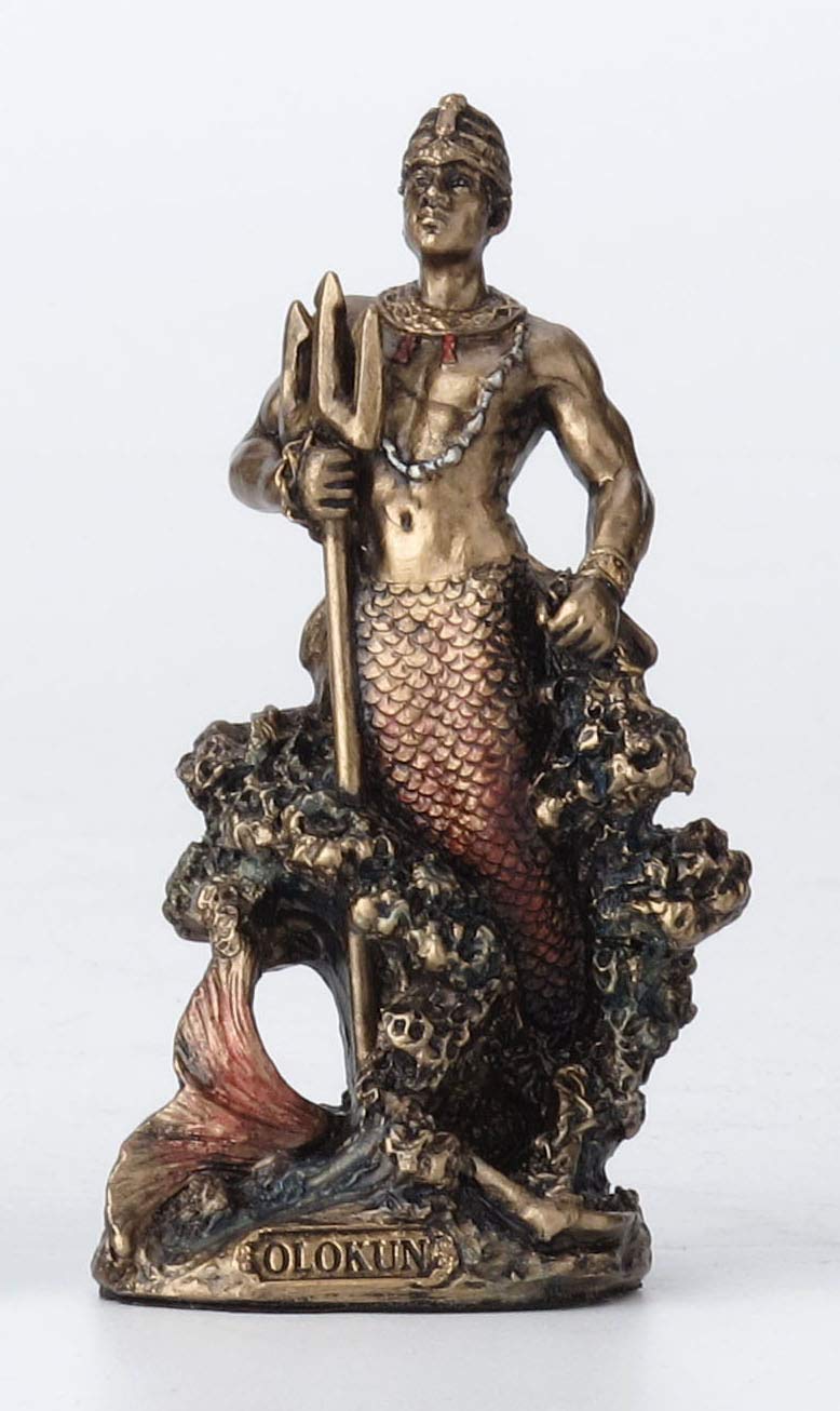 Veronese Design 3 1/2 Inch Olokun Santeria Orisha Owner of The Deep Sea Hand Painted Cast Resin Antique Bronze Finish Statue Home Decor