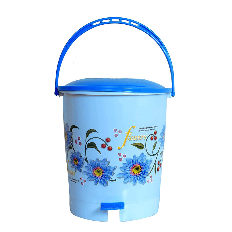 Kuber Industries Step-On Pedal Dustbin/Waste Bin with Lid|Flower Print & Durable Plastic|Size 28 x 28 x 32 CM, Capicity 10 Ltr (Blue)