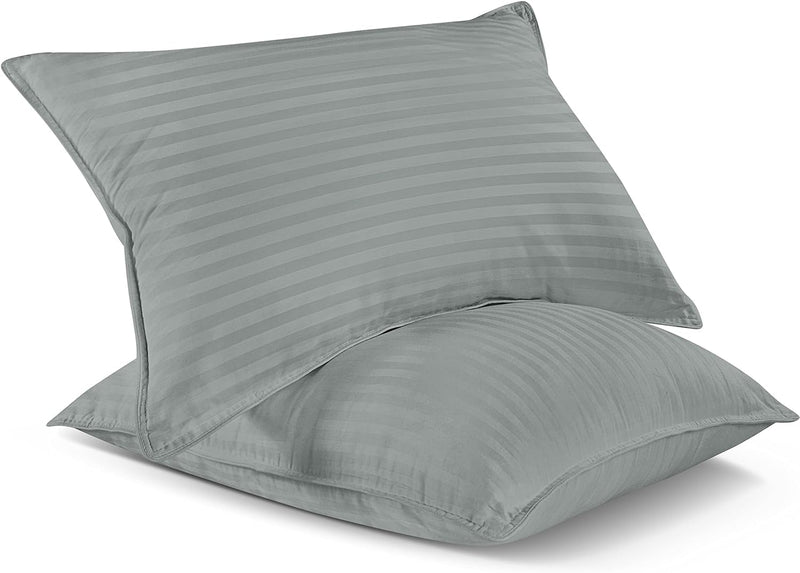 9villa Durable Microfiber Pillow for Sleeping in Satin Stripe Fabric with Back Stomach - Pillows Set of 2,Size 26X 16 inches (Grey)