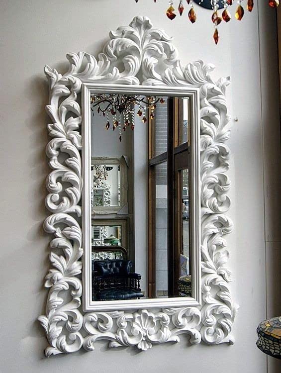 WoodIdea Wood Hand Crafted Square Antique White D Finished Vanity Wall Mirror for Living Room, 48 X24 Inch Only Frame with Out Mirror