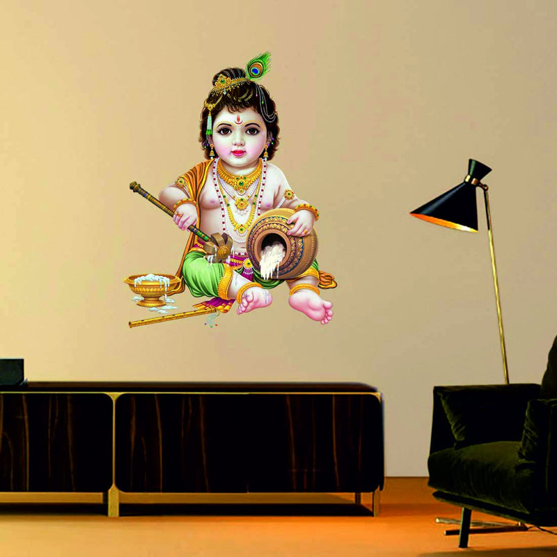 kaushiki collection Bal Krishna ji Wall Sticker with Multi Colour Size - 60 cm X 46 cm, Wall Sticker for Living Room/Bedroom/Office and All Decorative Stickers (GOD DESG-03)