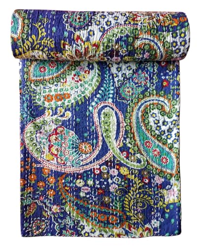 BOHEKANT Handicraft Cotton Hand Embroidery Kantha Quilt Kantha Bed Cover Handmade Kantha Bedspread Kantha Blanket Throw-18 (Twin, 60x90 Inches, Single Bed)