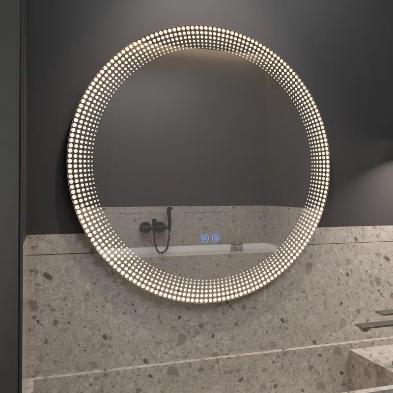 Artessa Modern Backlit Round LED Mirror with Defogger, Dimmer-Option, 3-Colour LED for Bathroom (60 x 60 CM)