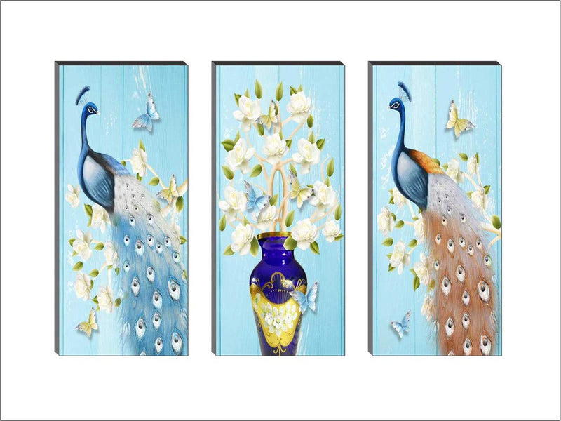 SAF 6MM MDF Board Couple Peacock with Flower Multi-Effect Design Painting 15 Inch X 18 Inch BANFJ97