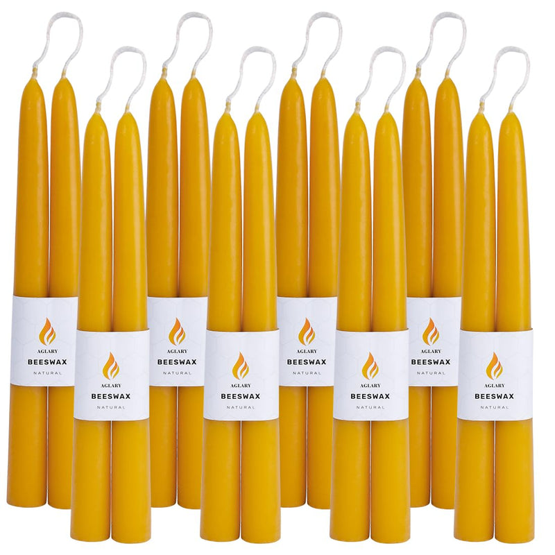 AGLARY 16PCS Beeswax Taper Candles, 9" Handmade Natural Candles, Dripless and Smokeless，8 Hour Burn Time