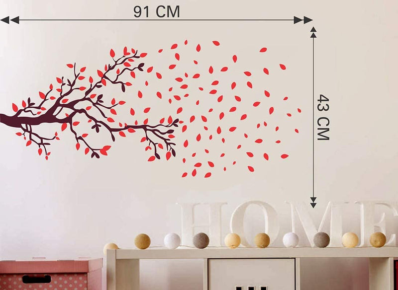 Sticker Cart™ Red Leaves Floral Tree Sticker | Wall Sticker for Living Room/Bedroom/Office and All Decorative Stickers