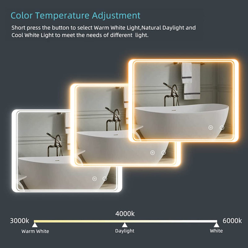 SmileSellers Led mirror | Backlit Bathroom Mirror with Imported Touch Sensor + Dimmer + White Light + Cool Day Light + Warm Light | 24X18 Inch(Framed, Rectangular)