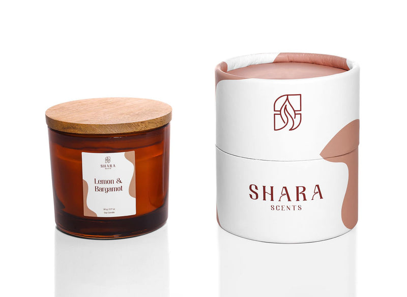 SHARA SCENTS | Long Lasting Scented Candles | Soy Wax Aromatherapy Candles | Vegan & Non-Toxic (Lemon and Bergamot, 90g)