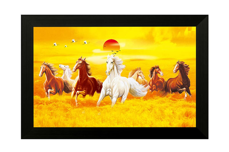 SAF 1 Art of Creations Vastu Seven Running Horses UV Textured Framed Digital Reprint 14 inch x 20 inch Painting BANFH6106